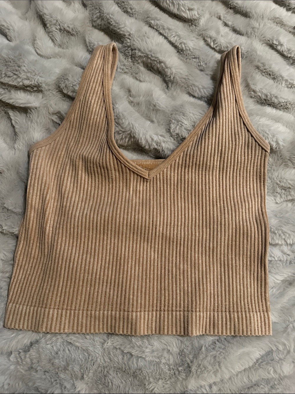 Aura Ribbed V-Neck Cropped Tank Top - Beige